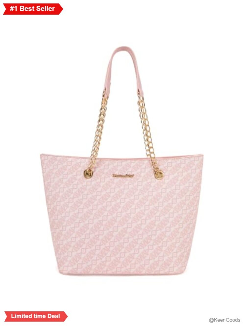 Faux Leather Tote Bag with Chain Handle Zip Top Satchel for Work Travel